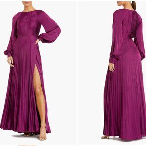 NWT Mac Duggal Pleated Long Sleeve Slit Gown Sz 4